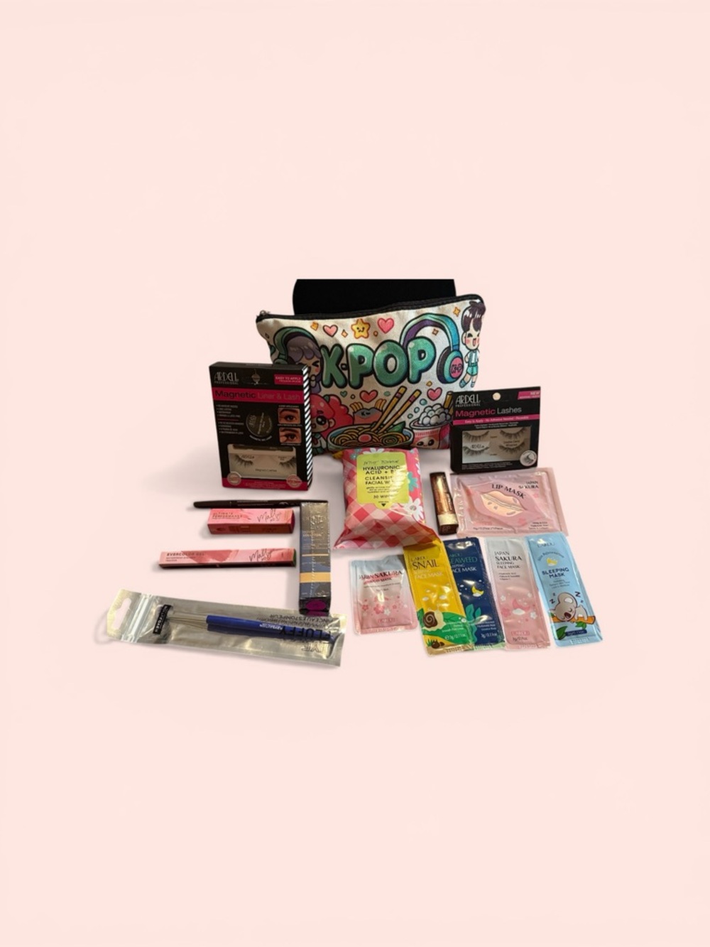 K-POP Cosmetic Bag with Assorted Skincare & Makeup